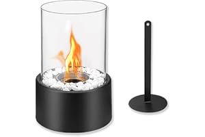 Froadp Bioetanol kominek stołowy z hartowanego szkła i stali nierdzewnej, kominek na etanol, do użytku wewnątrz i na zewnątrz, nowoczesny kominek na stół, kominek na balkon, do ogrodu, jadalni, pokoju (okrągły, Ø 16 x 27 cm)