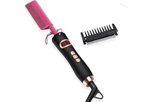 Peigne Chauffant UKLISS Afro Brosse Chauffante, 120-230℃ Régulation de Température, Brosse Lissante Électrique pour Barbe, Double Tension, Arrêt Automatique