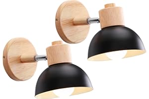 iDEGU Vintage przemysłowa lampa ścienna 15 cm regulowana drewniana metalowa lampa ścienna w stylu retro E27 lampa ścienna do sypialni salon korytarz restauracja (2 szt., czarny)