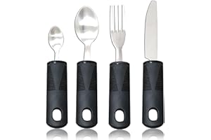 Xiciki 4 Pièces Cuillère Couvert Parkinson Easy Grip Set Couverts de Table Aides Couvert avec Prise en Main Large et Antidérapante pour les Personnes âgées, Handicapées, Parkinson