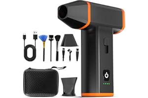 JUAUO Soplador de Aire para PC, 130000 RPM, Pistola de Aire Comprimido Potente con Batería Recargable de 5000 mAh, Mini Soplador Eléctrico Portátil con Bolsa de Almacenamiento, para Ordenador/Oficina/Sofá
