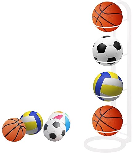 Rastrelliera Per Palloni Da Calcio/Basket/Volley - Dispenser In Metalloo Per Fino A 5 Palloni, Colore Bianco - Foto 2