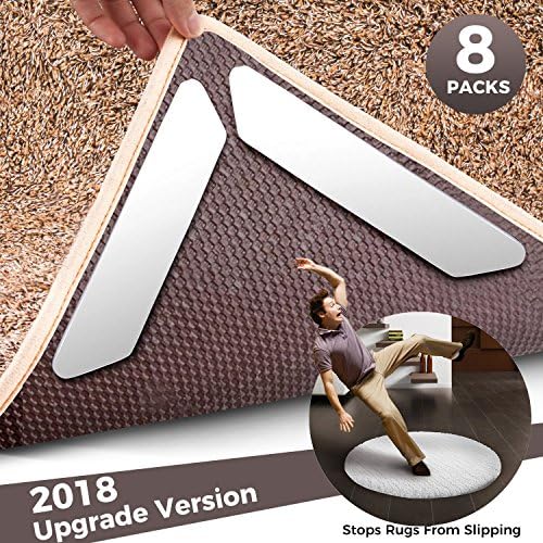 Rubikliss Rug Grippers,Non-Slip Anti-Curling Rug Gripper with Renewable Carpet Tape,Flatten Carpet Corners, Stop Slipping Ideal Rug Stopper For Kitchen | Bathroom|Wood and Carpet Floors by (8 packs)