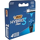 BIC Hybrid 3 Flex Men's Razor 1 Handle and 4 Replacement Heads (3 Blades), 3 Nano Technological Titanium Blades, Zeng with Vitamin E