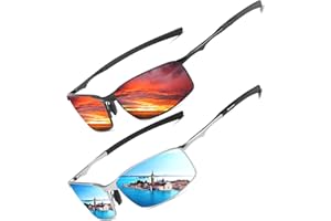 LEDING&BEST Occhiali da Sole da Uomo Donna Polarizzati Metallo Telaio Rettangolari Ultra Leggeri antiriflesso Protezione UV Moda Occhiali da Sole Cat 3 CE