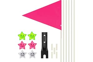 LOPKJ Bandiera per Bicicletta di Sicurezza in Tela Antistrappo Triangolare Bici Bandierine Biciclettabambini Bandierina Adesivi a Stella Riflettenti per Ruote in Omaggio × 6 e Accessori di Montaggio (Rosa)