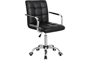 Yaheetech Silla de Oficina con Ruedas Giratorias Silla de Ordenador Ajustable en Altura con Asiento Acolchado Giratorio Silla de Escritorio de Polipiel Carga MAX 120Kg con Respaldo Negro