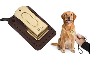 Mythrojan Pet Training Clicker Brass and Steel Puppy Dog Training Dog Clicker Cricket Clicker U.S. Engraved Military Gear Metal Clicker with Leather Gripper