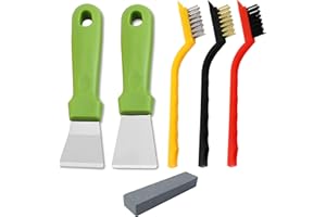 JXPXJMY Rascador de Cocina Múltiple de 2 Piezas de Acero Inoxidable con 3 Cepillos y una Piedra de Afilar para Rascar Hielo y Limpiar el Congelador (Verde)