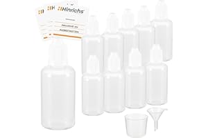 Hinrichs 10 Flacon Compte Goutte - 10 étiquettes - Dosage et Conservation de Liquides - Sécurité Enfant - Plastique qualité LDPE (50 ml) - Mini Flacon Plastique - Bouteille Goutte à Goutte