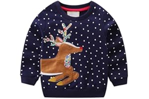 Little Hand Girls Christmas Sweatshirt Reindeer Santa Claus Jumper Kids Cotton Long Sleeve Pullover Tops Toddler Xmas Tree Clothes Age 1-8 Years