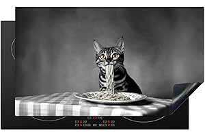 KitchenYeah© Protezione Piano Induzione 91x52 cm Cucina Copri Fornelli Proteggi di Cottura Antiscivolo Tappetino Bengala - Gatto - Tovaglia - Nero - Bianco - Animale