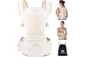 Bebear Porte bébé,Bebamour Porte bébé Ergonomique avec Siège à Hanche/Pur Coton Léger et Respirant/Multiposition, Baby Carrier for 0-36Months(Cotton Beige)