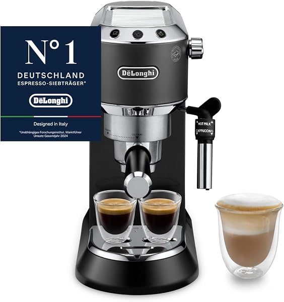 De'Longhi Dedica Style - Perfetto Kompakte Siebträgermaschine Espressomaschine mit Tasten, manuellem Milchaufschäumer für Espresso und Cappuccino, ESE Pad geeignet, 15cm breit, Schwarz (EC685.BK) - 1