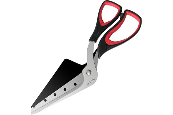 Asdirne Ciseaux à Pizza, Coupe Pizza avec Pelle, Lame Tranchante en Acier Inoxydable de Qualité Alimentaire et Poignée Souple, Ciseaux de Cuisine Multifonctionnels, 27CM, Noir/Rouge