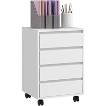 Commode Bureau 3 Tiroirs Avec Roulettes - Blanc 42x56x51 Cm - Verrouillage Et Meuble Rangement