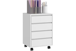 HOMCOM Cajonera de Oficina con 4 Cajones Cajonera de Escritorio con Ruedas Archivador Móvil para Estudio 46x40x65 cm Blanco