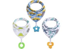 vuminbox Baby Bandana Drool Bibs 6-Pack and Teething Toys 6-Pack Made with 100% Organic Cotton, Super Absorbent and Soft Unisex