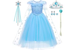 LiUiMiY Elsa kostium księżniczki, dziewczęcy, sukienka na karnawał, krótki rękaw, przebranie na imprezę, urodziny, Halloween, Boże Narodzenie, karnawał