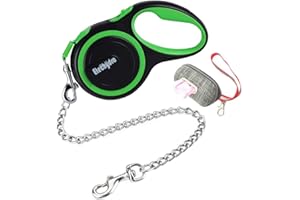 Etechydra wysuwana smycz dla psa, rolowana, regulowana smycz, 5 m, ze stalowym łańcuchem, mocna taśma nylonowa, smycz dla małych, średnich i dużych psów, zielona smycz dla psa