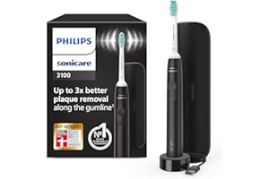 ‎PHILIPS Philips Sonicare 3100 elektrische Zahnbürste, Schallzahnbürste, Andruckkontrolle und Timer, Reiseetui, Schwarz, HX3673/14