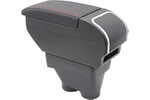 KAERGK Boîte d'accoudoir pour console centrale 208 2013-2018 avec porte-gobelet, accessoires d'accoudoir double couche, noir avec filetage rouge)