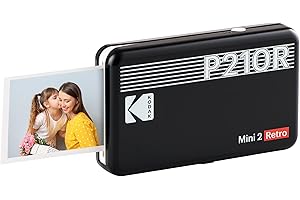 KODAK Mini Retro 2 P210 - Mini Imprimante Connectée, Photo format Carte de Crédit 5,3 x 8,6 cm - 2,1 x 3,4'', Bluetooth, Batterie Lithium, Sublimation Thermique 4Pass, 8 photos incluses – Noir