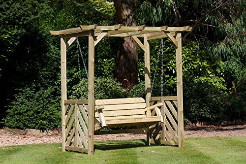 HGG Swing Arbour - Garden Arbour with Seats - Wooden Arbour - Outdoor Patio Solid Wood Garden Furniture
