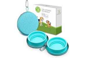 KALLAK Double gamelle pour Chiens et Chat Pliable avec étui de Transport à Fermeture éclair, 2 in 1 Silicone Gamelles pour Chiens Les Voyages, Gamelle Retractable pour Animaux de Compagnie avec Mousqueton