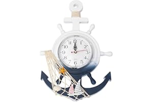 Homoyoyo Reloj Tema Mar Ancla De Barco Reloj De Estilo Mediterráneo Silencioso Costero Playa O Tema Decoración del Hogar (Estilo) Decoración Ancla Barco