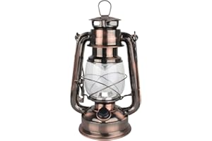 WISHOMEE Farol led vintage tipo huracán, luz blanca cálida, funciona con pilas, de metal envejecido, para colgar, con interruptor de atenuación, 15 ledes, 150 lúmenes, para uso interior y exterior (cobre)