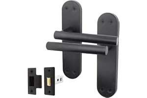 EAI Black Door Handle Latch Set | Matt Black Internal Lever T-Bar Handles on Backplate & Latch (64mm) | Oliena Range