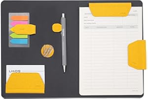 ‎LHIDS LHiDS Schreibmappe DIN A5 Klemmbrett Mappe, Multifunktionale Magnettafel mit Visitenkarte Halter, Stiftehalter & Papier Ordner, Aesthetic Schnellhefter für Büro und Schule, Gelb