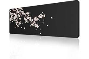 EFISH Black Japanese Plum Blossoms Mouse Pad (31.5 × 11.8 × 0.12 inch) Extended Large Mouse Mat Desk Pad, Stitched Edges Mousepad,Non-Slip Rubber Base,Gaming Mouse Pad XL