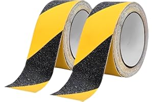 EIHI 2 Piezas Cinta Adhesiva Antideslizante,Cinta Antideslizante,Cinta Adhesiva Antideslizante para Escalones,Cinta de Seguridad Fuerte para Interior y Exterior,Negro y Amarillo 5M x 2CM