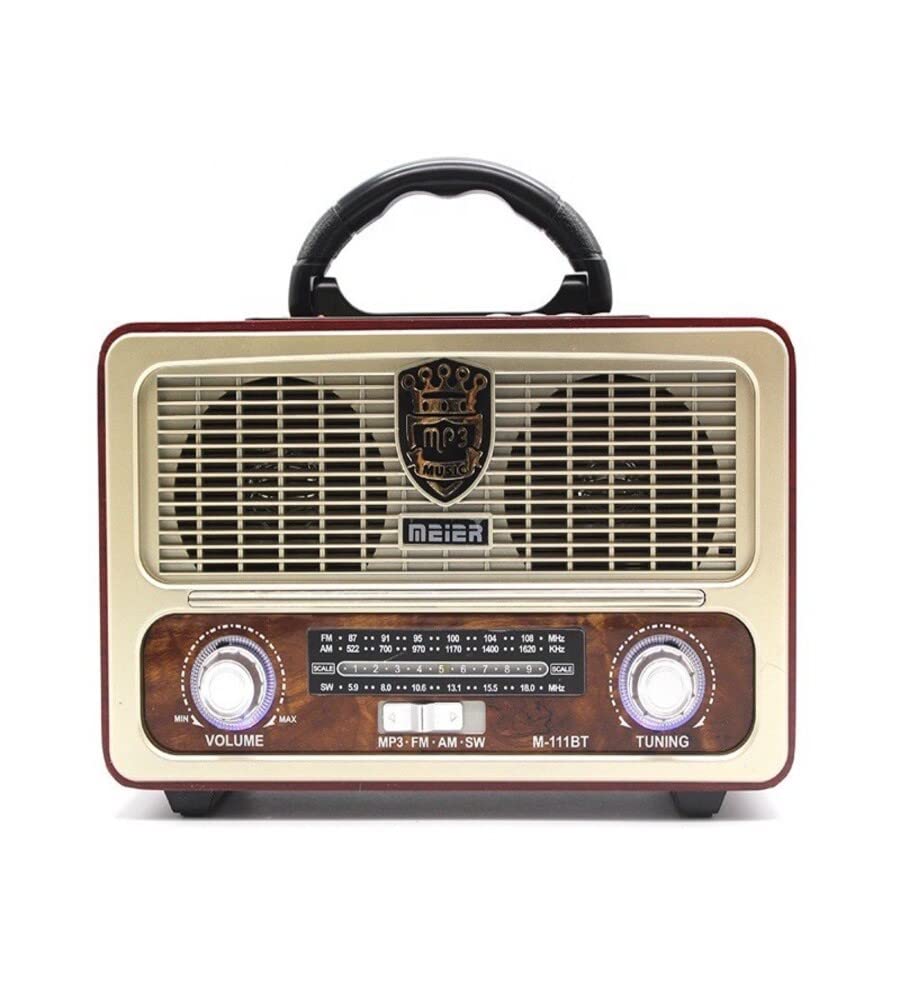 showkahÂ® MEIER M-111BT Portable Antique Radio Nostalgic Wooden Retro FM Radio With AM | FM | SW Band Frequency, USB | SD | TF Card Slot, AUX and Bluetooth Remote Modern Feature Vintage Radio (White)