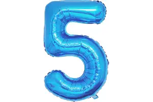 Ponmoo Foil Globo Número 5 Azul 40" (101cm), Inflable Helio o aire, Gigante Numeros 0-9, 10-19, 20-29, 30-100, Grande Globos Decoración para La Boda Aniversario y Cumpleaños Fiestas