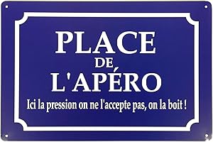 FÉENOMENN Plaque Métal Déco Vintage - Place de l'Apero - Panneau Rue - Humour (20x30cm)