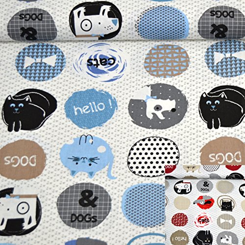 Baumwoll-Stoff "Cats & Dogs" in zwei tollen Farben / 100% Baumwolle / Öko-Tex-Qualität / Meterware ab 50cm / FX 3-1 (Hellblau)