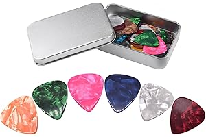 PPPANDA Plektrum, Plektren gitarre, Guitar Picks, Plektren für E-Gitarre, Ukulele, Akustikgitarre, Klassikgitarre, Bassgitarre, Zelluloid, 32 Stück mit Aufbewahrungsbox (0,46/0,71/0,96/1,2 mm)