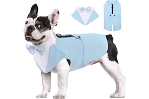 AOFITEE Set di smoking formale per cani e bandana, per cani delicati, per feste di nozze, camicia con papillon, smoking per cani di piccola taglia, costume con colletto staccabile per Natale e