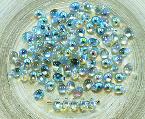 40pcs Cristal Azul del arco iris de Cristal checo Pequeña Lágrima Perlas de 4 mm x 6mm