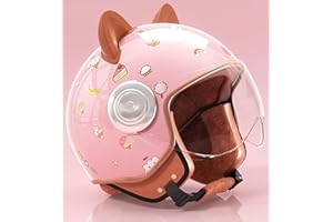 GZEZHA Casco 3/4 con Orejas De Gato Lindo para Niños, Cascos Abiertos para Las Cuatro Estaciones De Motocicleta Vintage para Niños Aprobados por ECE para Niños Y Niñas, Casco Protector