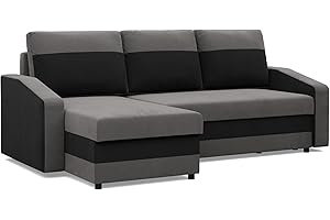 ‎MEBLIGO Mebligo - Ecksofa mit Schlaffunktion und Bettkasten Orion, Eckcouch Universelle Seite, Sofa L Form (BxTxH) 231 x 140 x 85 cm, Couch Wohnzimmer, Ecke Sofa, Grau + Schwarz (Mikro 27 + Mikro 15)
