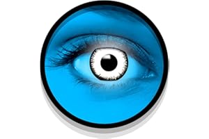 FXEYEZ Farbige Kontaktlinsen Halloween UV weiß VAMPIR, 2 Stück (1 Paar), ACHTUNG: Leuchtet im Schwarzlicht - Ohne Sehstärke, leicht einzusetzende weiße Linsen, 2 x farbig weisse Kontaktlinse