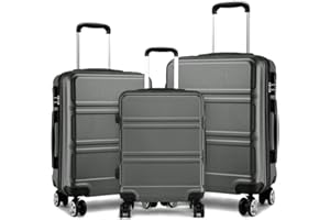Kono Fashion Luggage Set of 3 PCS Lightweight ABS Hard Shell Trolley Travel Case with TSA Combination Lock and 4 Spinner Wheels 20" 24" 28" Suitcase (3 Pcs Set, Grey)