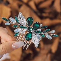 FDCGAS Grüner Kristall-Haarschmuck Mit Goldenem Weinblatt – Eleganter Haarkamm Für Bräute & Hochzeitsgäste