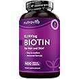 Biotin Hair Growth Supplement 12,000mcg – 400 Vegan Tablets (13+ Month Supply) High Strength Vitamin B7 12000UG - Supports Skin & Hair Growth – High Absorption Biotin Pills for Women & Men – Nutravita