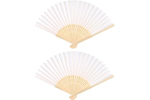 OBOVO Hand Fan Folding, 2 Pcs White Folding Fan Handheld Fan for Women Men Dancing Cosplay Props Wedding Party Home Decorations Birthday Gifts