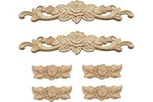 Zasvec Molduras de Madera 6 Piezas Apliques de Madera Tallada Aplique Decorativo en Madera Tallada Sin Pintar DIY Madera Tallada Larga Aplique para Decoración de la Puerta del Hogar 30 * 7cm